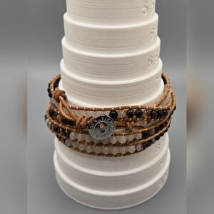 Victoria Emerson Wrap Bracelet Tourmaline & Quartz Faceted 4.2mm Balls Adj Size